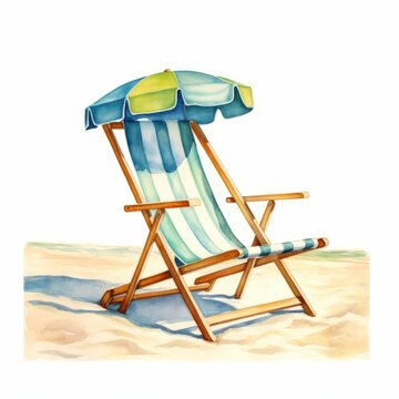 recommend clip art: Illustration of a Beach Chair with Umbrella on Sandy Beach - Summer Holiday Concept