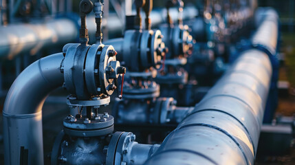 Fototapeta premium gas pipeline pipes, large industrial petrol station, heating, gas transmission over distance, water supply, equipment, technology, engineering, oil, chemistry