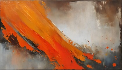 Abstract brown-orange oil paint texture with dynamic brush strokes on canvas creating an artistic background of vibrant color.