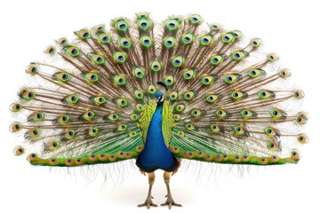 Fototapeta premium A beautiful peacock with its feathers spread out