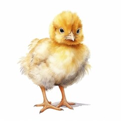 Obraz premium Adorable Watercolor Illustration of a Fluffy Yellow Baby Chick - Perfect for Spring and Easter Themes