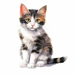 Adorable Watercolor Kitten Illustration - Cute Baby Cat with Bright Golden Eyes