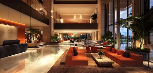 Elegant hotel with a spacious, open lobby that emphasizes modern design.