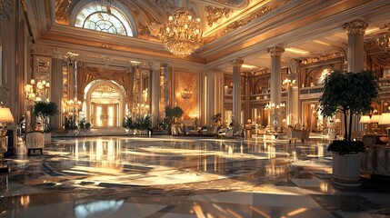 Obraz premium Grandeur and opulence in a five-star hotel lobby with lavish decorations and luxurious amenities.