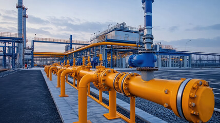 gas pipeline pipes, large industrial petrol station, heating, gas transmission over distance, water supply, equipment, technology, engineering, oil, chemistry