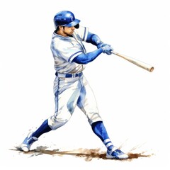 Obraz premium Watercolor Illustration of a Baseball Player Swinging Bat in Uniform