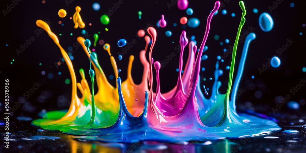 Poster colorful paint splashing on black background