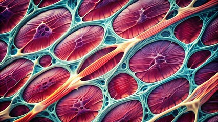 This microscopic cross-section reveals the intricate arrangement of human skeletal muscle fibers, surrounded by