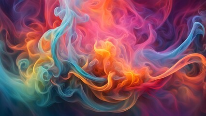 Obraz premium Abstract swirling colorful smoke on a dark background.