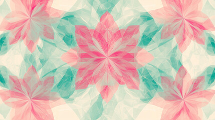 Fototapeta premium Abstract floral pattern with pink and green geometric shapes