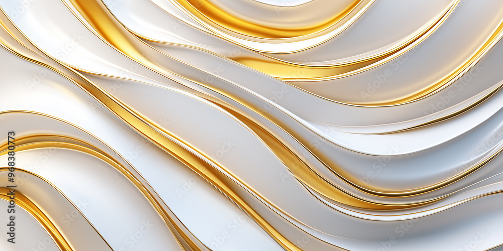 Poster White and gold abstract waves background forming an elegant design