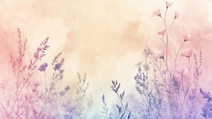 Soft pastel background with delicate floral patterns in muted tones.