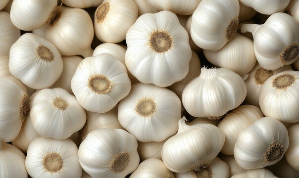 Many fresh garlic bulbs forming an interesting texture