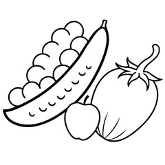Fototapeta premium peas cucumbers eggplant vegetables outline coloring book page line art illustration digital drawing