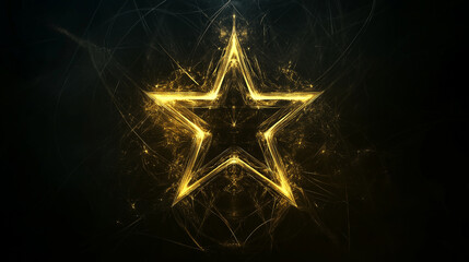 Golden star shining on dark background with abstract fractal pattern