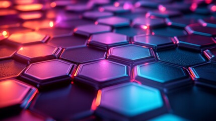 Fototapeta premium Abstract Hexagon Pattern with Neon Lights