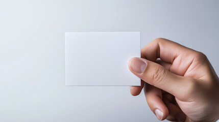 Businessman holding blank business card with copy space