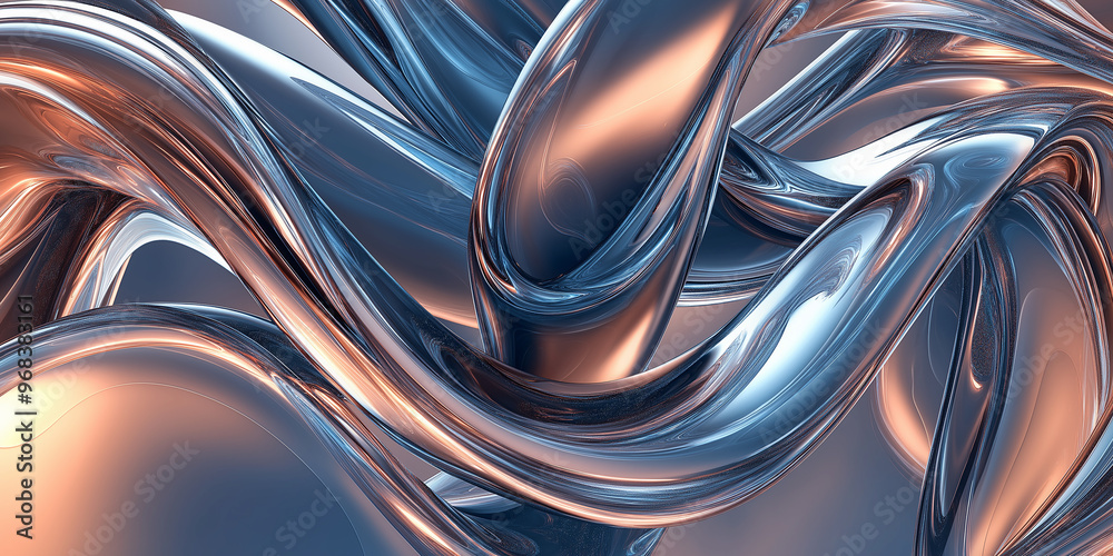 Aufkleber metallic liquid mercury flowing in waves abstract background