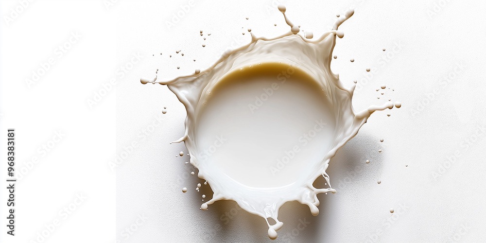 Poster milk is splashing and forming a circle on a white background