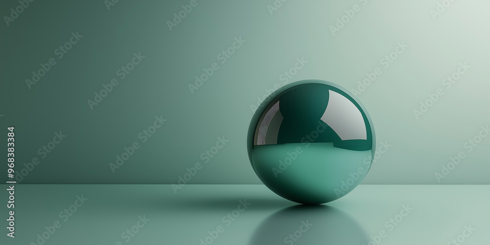 Poster green sphere reflecting empty space on green background