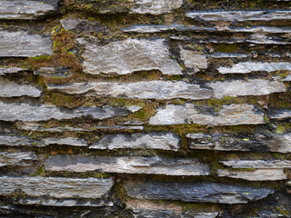Rough stone wall with moss background
