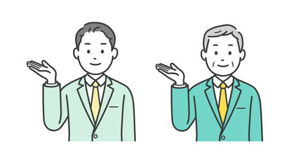 案内をするビジネスマンの上半身イラスト