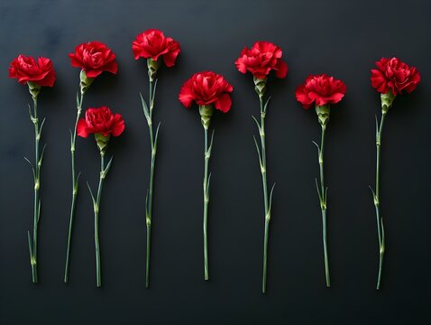 Red Carnations on Black Background