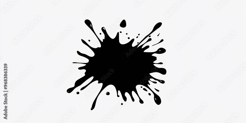 Poster Black ink splattering creating abstract shape