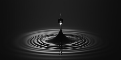 Water droplet falling and creating concentric ripples on a smooth water surface