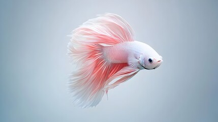 Obraz premium Delicate Betta Fish Swimming Gracefully Against White Backdrop