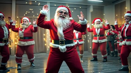 Santa Claus leading a Christmas dance party with joy and festive spirit