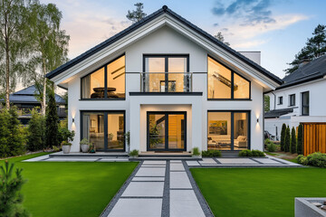 Obraz premium 白い壁のおしゃれな新築一戸建て住宅