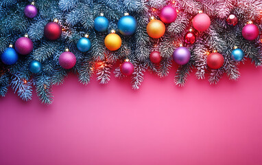 Festive Christmas Tree with Multicolored Lights on Pink