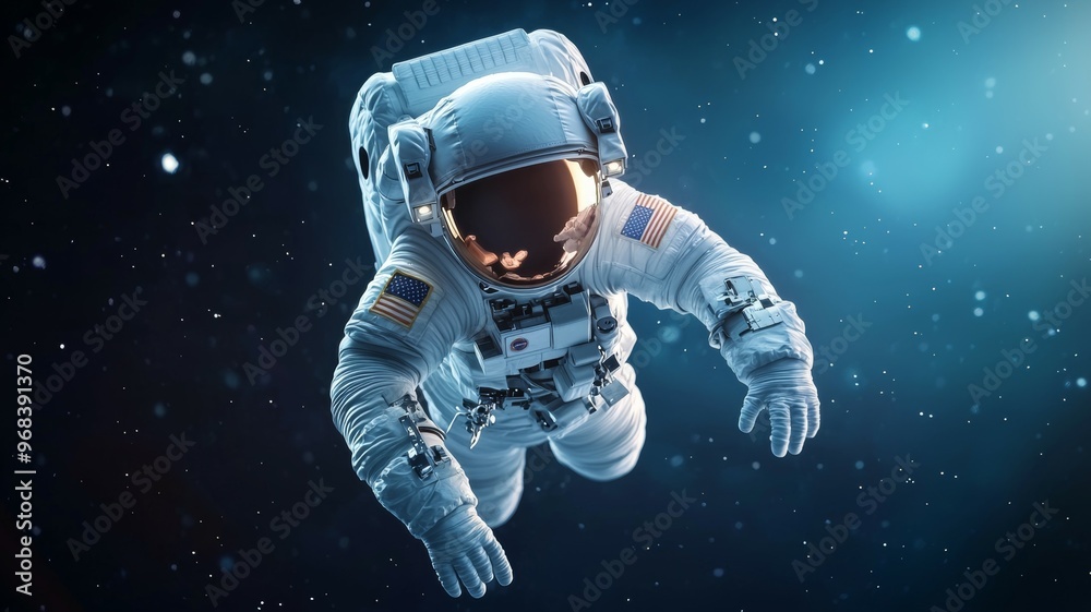 Poster A man in a white spacesuit is floating in space