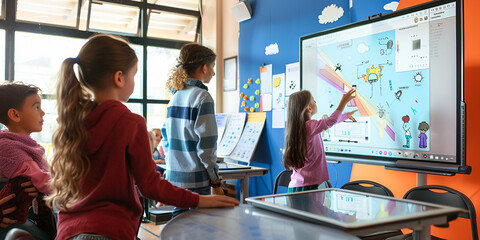 Children using smartboard in classroom | Interactive learning with modern technology





