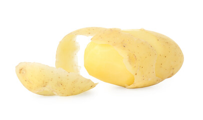 One young potato with peel isolated on white