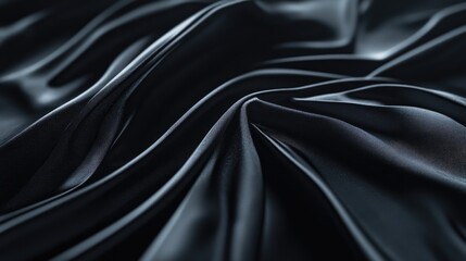 Fototapeta premium Elegant Black Fabric Draped in Smooth Waves, Texture and Softness, Abstract Design, Abstract Background, Close-Up, Minimalism, Photography