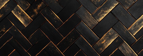 Luxurious Black and Gold Herringbone Pattern: Elegance for Modern Interior and Fashion Design