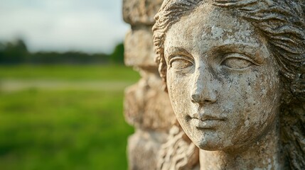 Serene stone statue in a natural landscape