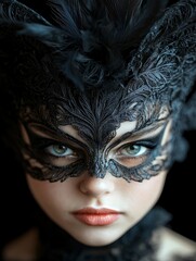 Mysterious woman in dark lace mask