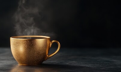 Fototapeta premium golden coffee cup with steam