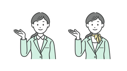 案内をする女性ビジネスマンの上半身イラスト
