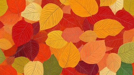 Fototapeta premium pattern of overlapping leaves in autumn colors, creating a seasonal background.