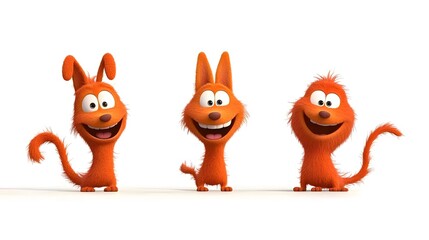 Fototapeta premium Friendly 3D Cartoon Cerberus Wagging Its Tails on White Background