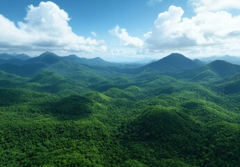 Obraz premium Lush green mountain landscape with cloudy sky