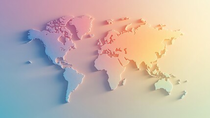 Serene Minimalistic World Map in Pastel Gradients Bathed in Midday Light