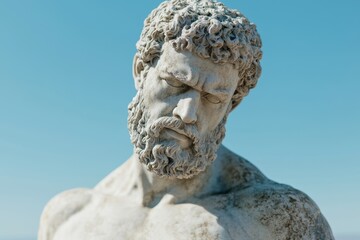Obraz premium Weathered stone sculpture of a pensive man