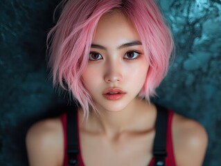 Naklejka premium portrait of a young woman with pink hair