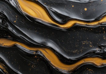 Obraz premium Flowing abstract black and gold paint texture