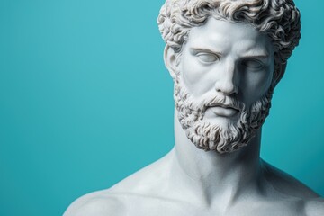 ancient greek statue head with curly hair